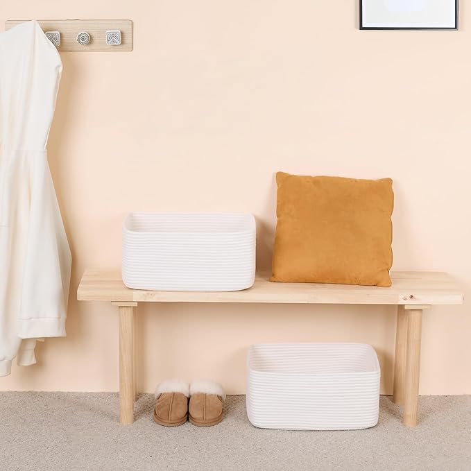 MiniArk Large Storage Baskets for Shelves, Closet Organizers Bins for Clothes Blanket Towels, Baby Nursery, Toy Baskets Box, Woven Rope Baskets, 17 x 13 x 7.5”, 3 Packs Off White