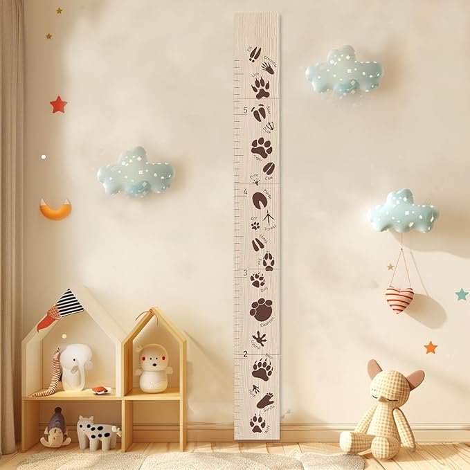 Woodemon Personalized Growth Chart for Wall, Animal Footprints Height Chart for Kids, Customize Growth Measuring Board for Girls Boys Teen Room Nursery Wall Decor