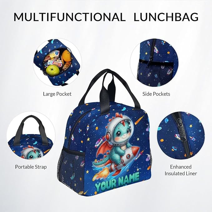 Backpack for Kids - Personalized Dragon Backpacks with Lunch Box - Custom Toddler Bookbag for Girls Boys - Planet School Bag Set for Kindergarten/Preschool/Elementary(17 Inch)