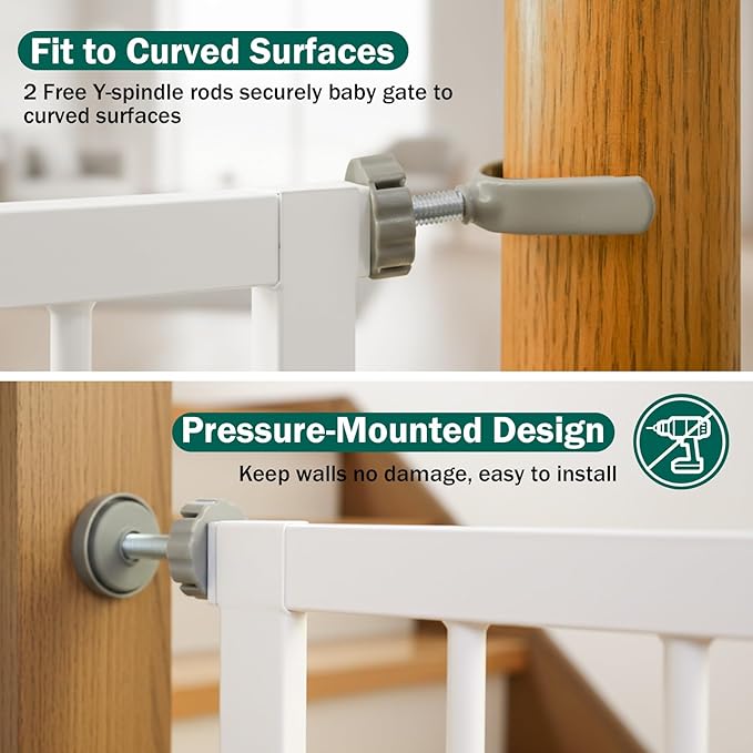 Baby Gate for Stairs, 26-40" Auto Close Dog Gate for Doorways, Pressure Mounted Child Gate with Walk Thru Door, Easy Install Safety Gate for Children and Pets, White