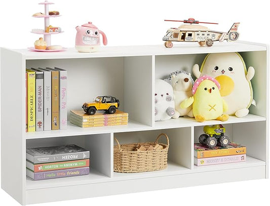 Onirw Kids Toy Storage Organizer, 5-Section Storage Cabinet for Organizing Books Toys, Wooden Bookshelf Daycare Furniture for School, Classroom Playroom, Nursery, Kindergarten (White)