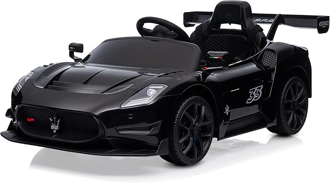 Kidzone 12V Ride On Car for Kids,Licensed Maserati GT2 Electric Battery Powered Sports Car Toy w/Remote Control & Manual Drive, LED Lights, Bluetooth & USB & AUX Port - Black