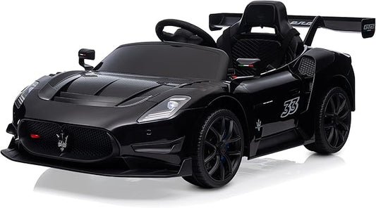 Kidzone 12V Ride On Car for Kids,Licensed Maserati GT2 Electric Battery Powered Sports Car Toy w/Remote Control & Manual Drive, LED Lights, Bluetooth & USB & AUX Port - Black
