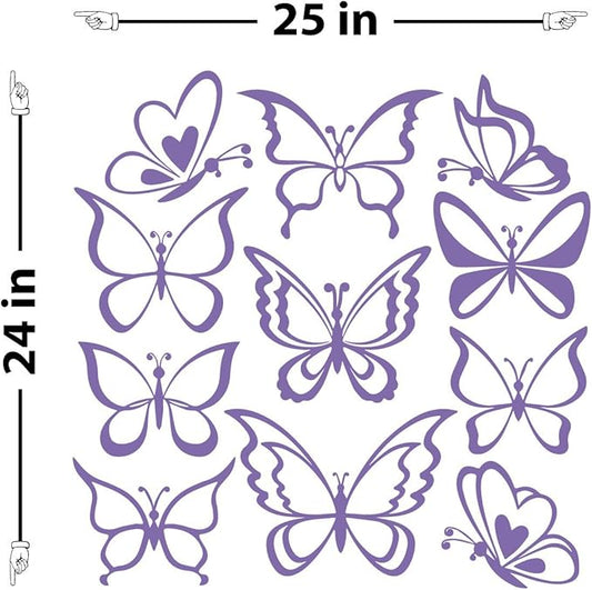 The Decal Guru Butterfly Wall Art Vinyl Stickers DIY Nursery or Girls Room Decor Peel and Stick Butterflies Decals (Lavender, 24x25 inches)
