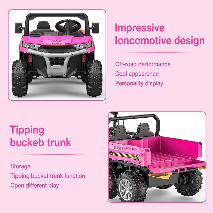 2-Seater Kids Ride On Dump Truck, 75W Electric Ride On UTV Toys with Remote Control, Dump Bed, PP Tire x 6, LED Light & Music, 24V 4WD Power Ride On Truck Car for Boys Girls (Red)