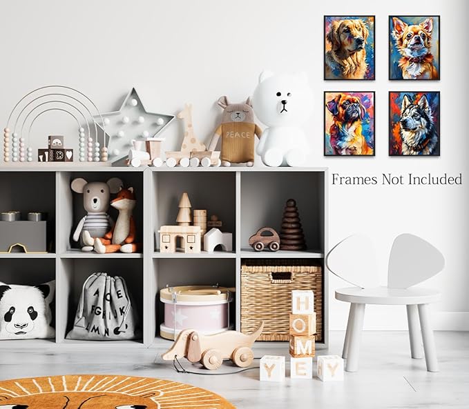 LNLAGBO Dog Canvas Wall Art Prints,Lovely Dog Canvas Wall Art,Cute Animal Canvas Wall Art for Kids Nursery Bedroom Living Room Office Home Decor(8"x10"Unframed)