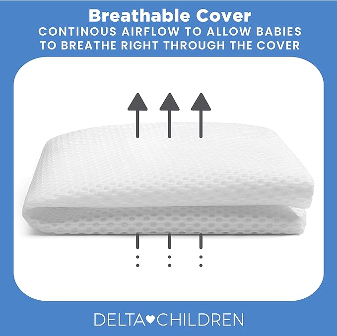 Delta Children Breathable Crib Mattress Pad Cover - 100% Breathable Mattress Pad Cover for Cribs - Elastic Edges for Secure, Universal Fit - Machine Washable - 1 Pack, White