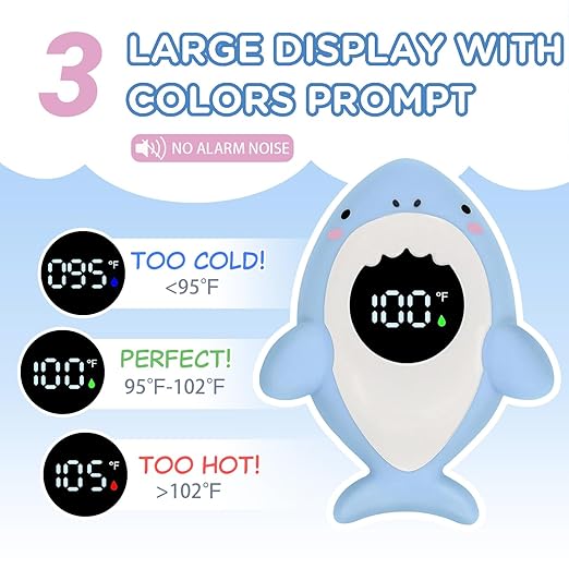 Baby Bath Thermometer Safety, Fahrenheit Instant Read Water Thermometer with LED Display Temperature Warning, Baby Bath Floating Toy for Infant, Newborn