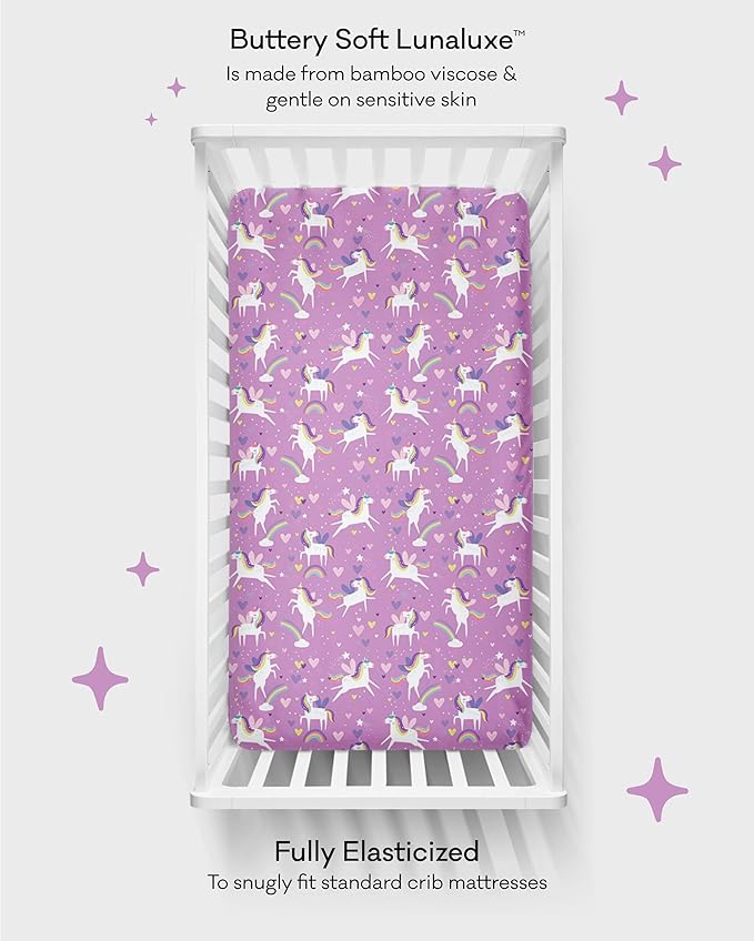 Little Sleepies Baby Crib Sheets, Buttery Soft Viscose from Bamboo Crib Sheets for Boys & Girls, Toddler Bed Sheet, Standard Crib Mattress Sheet, Super Stretchy & Elasticized (Sienna's Unicorns)