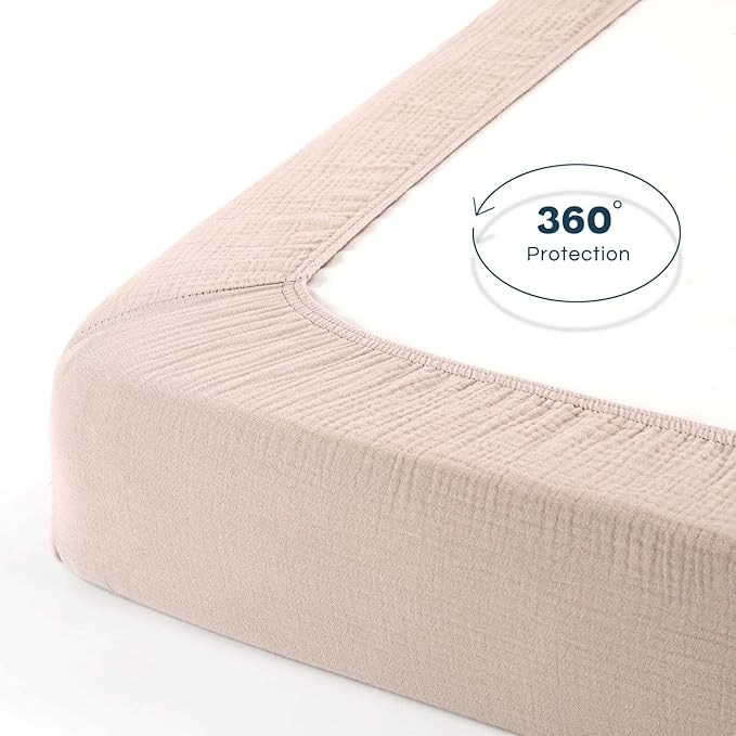 GRSSDER Soft Muslin Crib Sheet 2 Pack, 100% Cotton Crib Sheets for Boys and Girls, Fit Standard Crib Mattresses 52" x 28" Safe and Snug, Beige/Natural