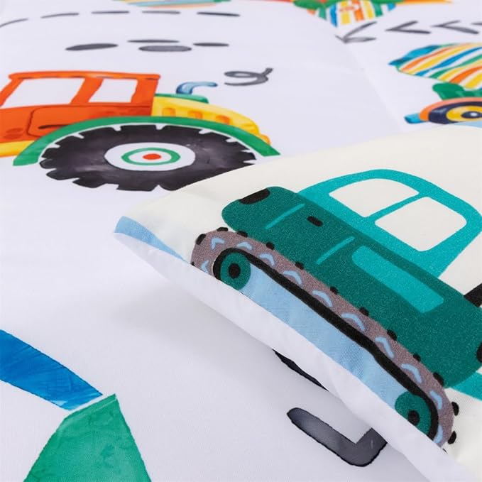 NTBED 5 Pieces Construction Truck Twin Comforter Set for Boys Kids Colorful Painting Vehicles Excavator Lightweight Microfiber Bedding Sets