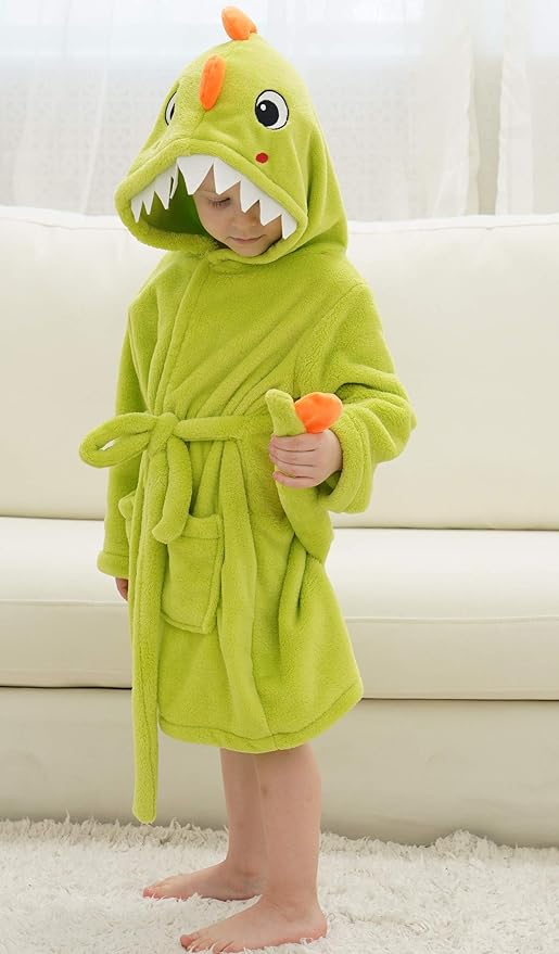 Boys Girls Bathrobe Kids Toddler Cartoon Dinosaur With Tail Hooded Sleep Robe