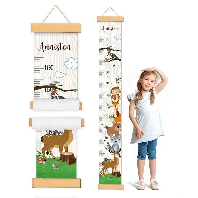 Woodemon Personalized Name Kids Growth Chart Height Measuring Chart, Zoo Kids Growth & Measuring Chart in Inches, Fun & Stylish Height Tracker for Children, Growth Ruler, Hangable&Waterproof