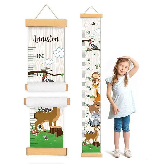 Woodemon Personalized Name Kids Growth Chart Height Measuring Chart, Zoo Kids Growth & Measuring Chart in Inches, Fun & Stylish Height Tracker for Children, Growth Ruler, Hangable&Waterproof