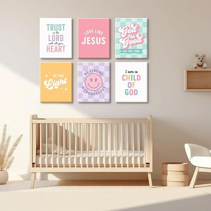 Christian Nursery Wall Art Decor Bible Verses Posters Girl Nursery Canvas Wall Decor kids room Prints Religious Scripture Pictures Modern Christian Artwork for Girls Bedroom 12x16x6 Inch Wrapped Canvas