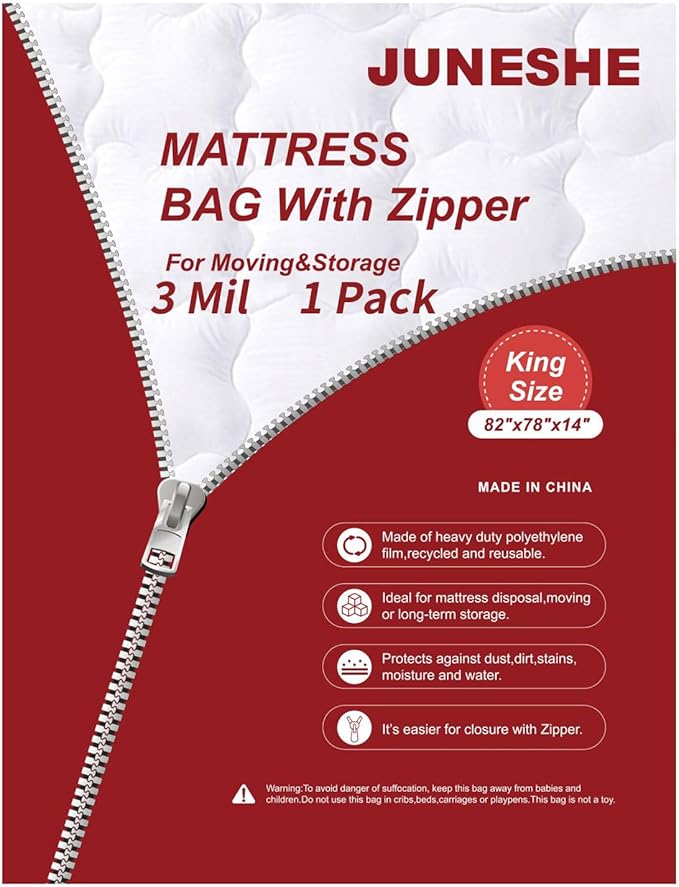 King Mattress Bag for Moving and Storage-3 Mil Zipper Plastic Waterproof Mattress Storage Bag