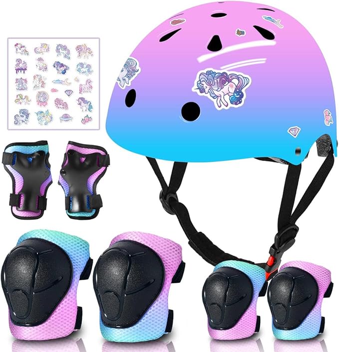 Adjustable Gradient Color Kids/Toddler Bike Helmet for 1-2-3-5-8-14 Years Boys Girls,Skateboard Helmet with Knee and Elbow Pads Wrist Guard Roller Skates,Cycling,Skating Scooter Longboard
