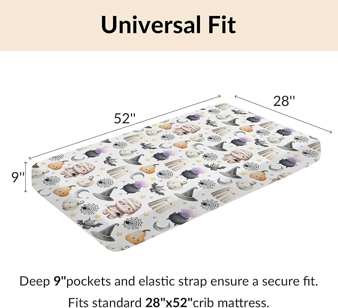 Happy Halloween Baby Crib Sheets Cute Spooky Pumpkin Bat Fitted Crib Mattress Cover Witch Moon Star Toddler Baby Sheet for Standard Crib 28x52in