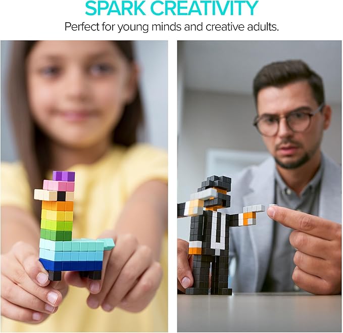 PIXIO-1600pcs Magnetic Blocks - Pixel Art Building Toys - Open Ended Toys - Geek Gifts - Display Desk for Office for Adults - Tiny Toys Magnet Blocks
