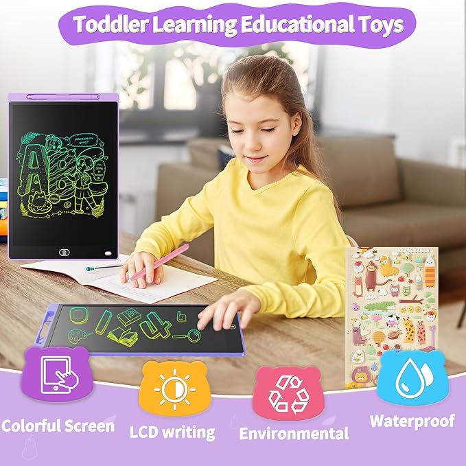 [2 Pieces] LCD Writing Board, 10 Inches, Genialba Colourful LCD Writing Tablet, LCD Writing Tablet, Electronic Tablet, Graphic Tablet for Children's Games 3 4 5 6 7 Years Boys Girls (Purple & Pink)