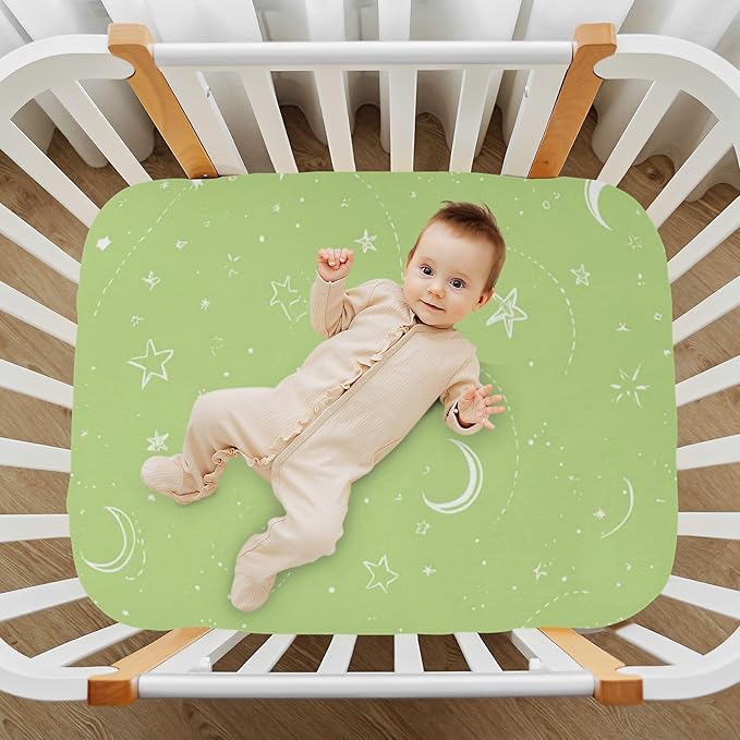Bright Green Moons and Stars Crib Sheets Standard Crib Toddler Mattresses Cover Fitted Baby Bed Sheet Breathable Crib Mattress Sheet for Girls Boys 39''x27''x9''