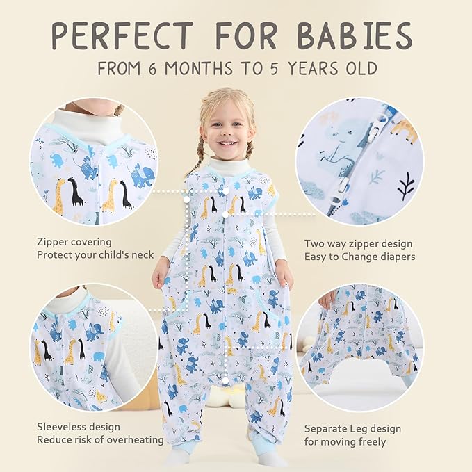 WONDAY Toddler Sleep Sack with Feet, 0.5 Tog Sleeping Sacks for Walking with Legs 3-5T 4T 5T