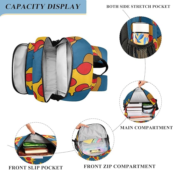 Jucciaco Doodle Pizza School Backpack Laptop Travel Daypack for Kids Girls Boys, Personalized Computer Notebooks Bookbag with Adjustable Padded Straps