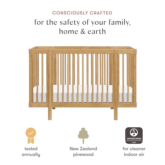Babyletto Pogo 8-in-1 All Stages Convertible Crib - GREENGUARD Gold - Includes Pads & All Conversion Kits - Bassinet, Midi & Full-Size Baby Crib to Toddler Bed, Baby Bed - Portable & Adjustable, Honey