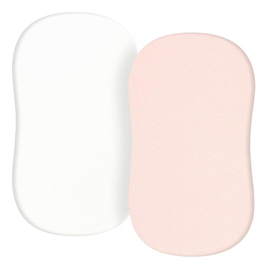 TILLYOU Baby Bassinet Sheets for Girls Boys, Fit for Hourglass Oval Rectangle Bassinet Mattress Sheets, 33”X16”, 2 Pack Pink & White