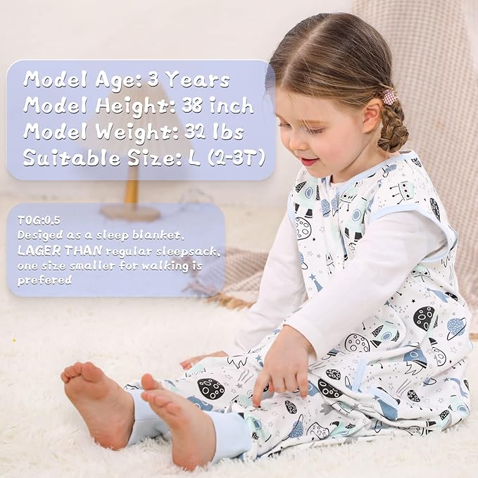 WONDAY Toddler Sleep Sack with Feet, 0.5 Tog Sleeping Sacks for Walking with Legs 12-18 Months 2T