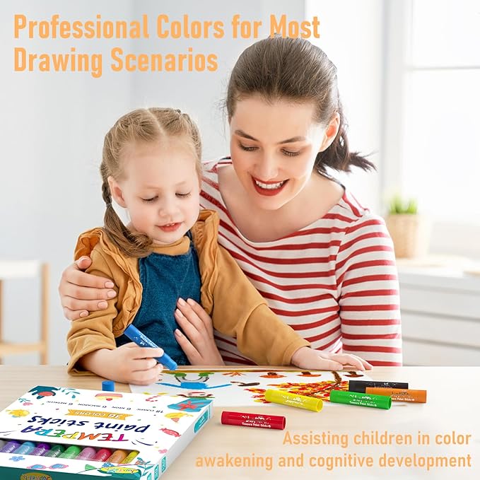 JUPITEARTH 36 Colors Tempera Paint Sticks with 120 PDF Coloring Pages and 30 Stickers, Quick Drying, Smooth, Non-Toxic and Washable Paint Sticks for Kids Drawing on Pumpkin, Wood, Rock, Glass