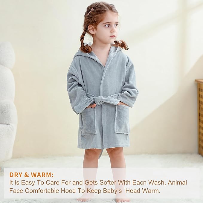 MICHLEY Girls Boys Robe Cotton Towel Baby Animal Dinosaur Style Hooded Bathrobe