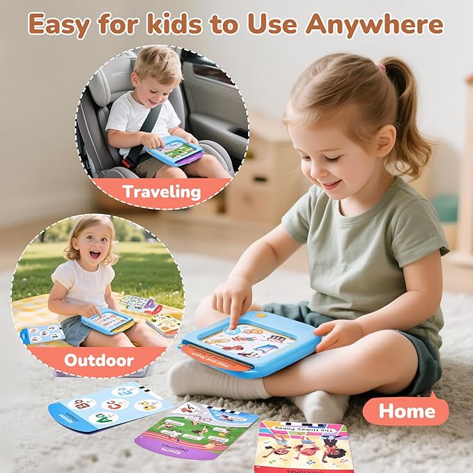 JoyCat Bilingual Kids Learning Tablet, 106 Pages Talking Cards with 20 Interactive Games, Montessori Toy for Alphabet, Words, Simple Math, Colors & Songs, Toddler Learning Toys for 2-6 Year Old Gifts