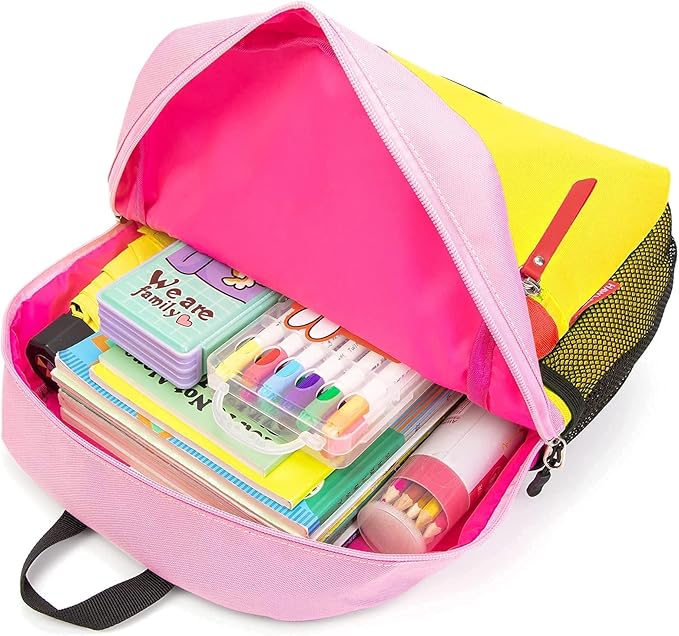 HawLander Little Kids Backpack for Boys or Girls, Toddler School Bag Fits 3 to 6 years old, Pink Yellow, 15 Inch