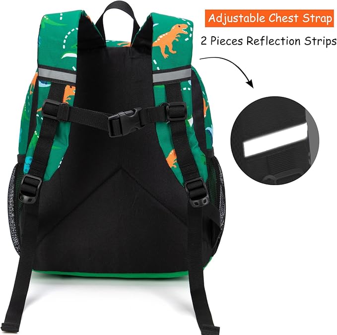 JinBeryl Toddler Backpack for Boys or Girls, Little Kids Backpack for Preschool or Kindergarten (Dinosaur Green, Mini)