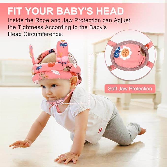 Baby Head Protector with Jaw Guard, Accmor Cute Baby Helmet for Crawling Walking Running, Breathable Protective Cap Infant Baby Headguard Soft Cushion, Anti-Collision Toddler Helmets for 6m-24m Girls