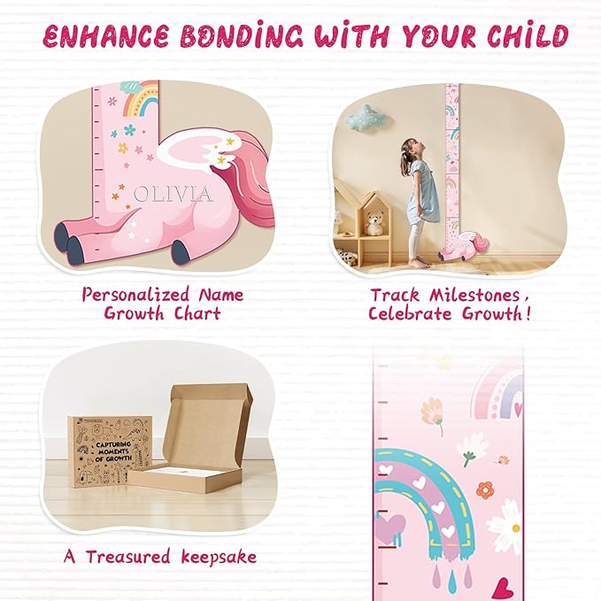 Woodemon Personalized Name Growth Chart for Kids, Unicorn Wooden Wall Decor Growth Chart, Wall Decor for Kids Room, Wooden Growth Chart for Wall and Nursery Medical Office Toddler Playroom