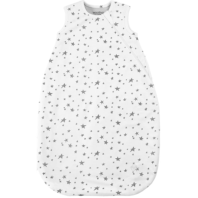 Woolino Merino Wool and Organic Cotton Baby Sleep Bag - 4 Season Classic Sleep Sack for Baby - Two-Way Zipper Sleeping Bag for Baby and Toddler - 6-18 Months - Stars