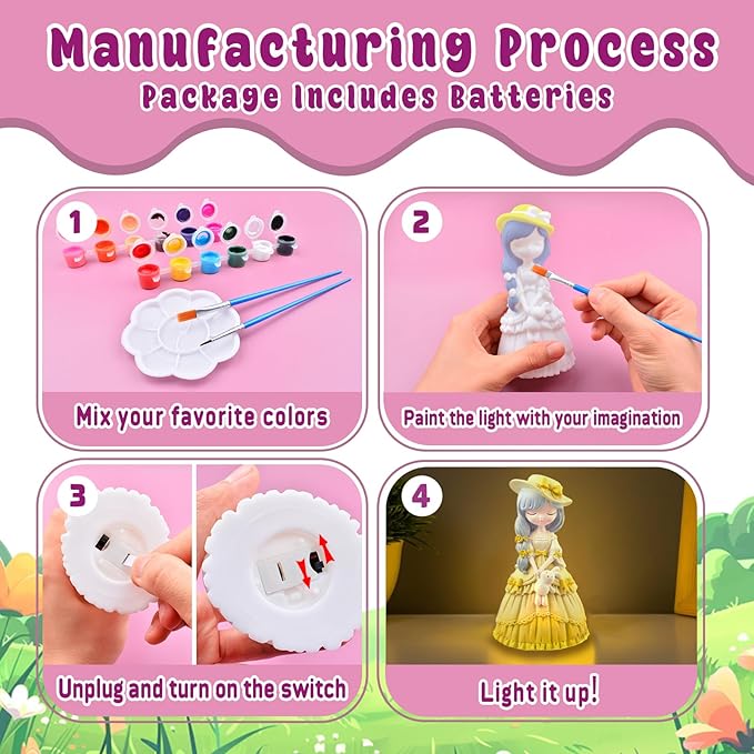 ASIOWELY Paint Your Own Lamp Kits,Arts and Crafts for Girls 8-12,DIY Arts Supplies for Kids Toys Ages 4-6-8,Princess Night Light Painting for Girl 5-10,Birthday Christmas Gifts for 3-12+ Years Old