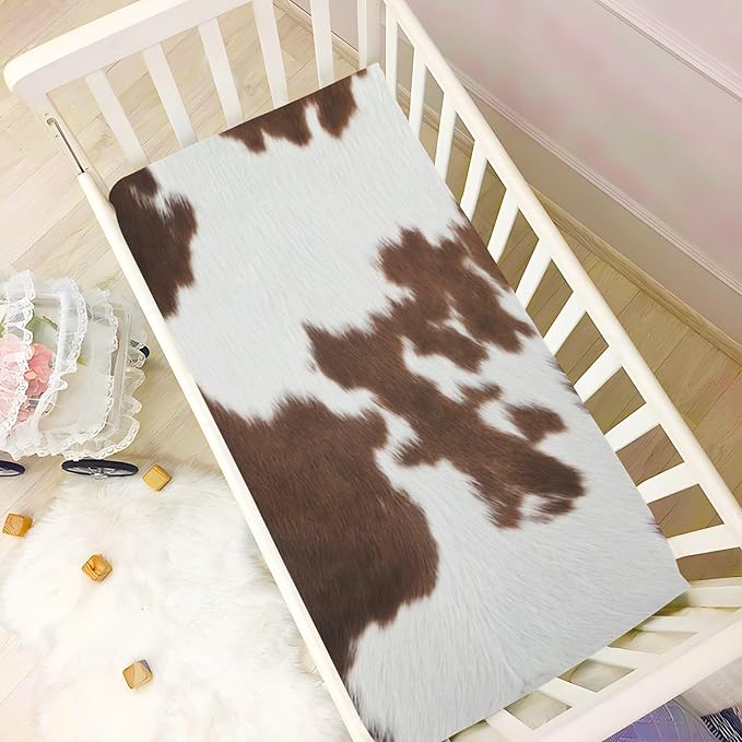 Fitted Crib Sheets for Baby Boys or Girls Soft Breathable Baby Play Yard Sheet for Standard Size Crib Mattress 39x27in Western Cow Skin Texture