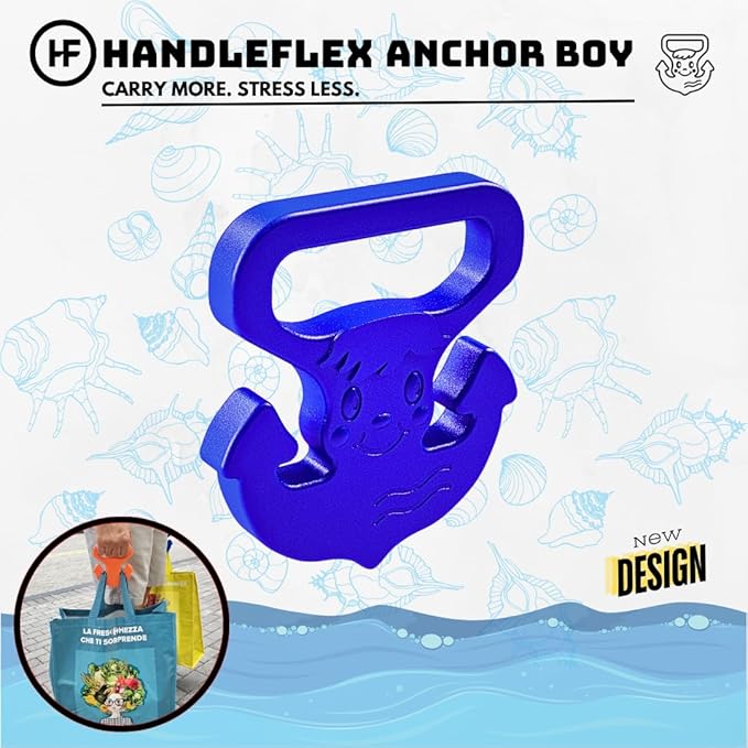 Handle Magic Anchor Boy (1 Unit) Bag Carrier | Ergonomic Grip and Bag Holder | 33 lbs Capacity | Lightweight & Comfortable for Shopping & Travel - Made in USA (Dazzling Blue)