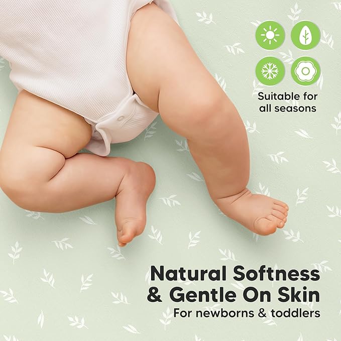 2-Pack Waterproof Crib Sheets for Girl, Boy - Organic Cotton 52X28 Fitted Crib Sheets Neutral, Crib Mattress Protector Sheets, Soft Toddler Bed Sheets,Washable Infant Fitted Baby Crib Sheets (Herb)