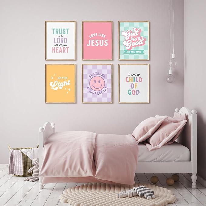 Christian Nursery Wall Art Decor Bible Verses Posters Girl Nursery Canvas Wall Decor kids room Prints Religious Scripture Pictures Modern Christian Artwork for Girls Bedroom 12x16x6 Inch Unframed