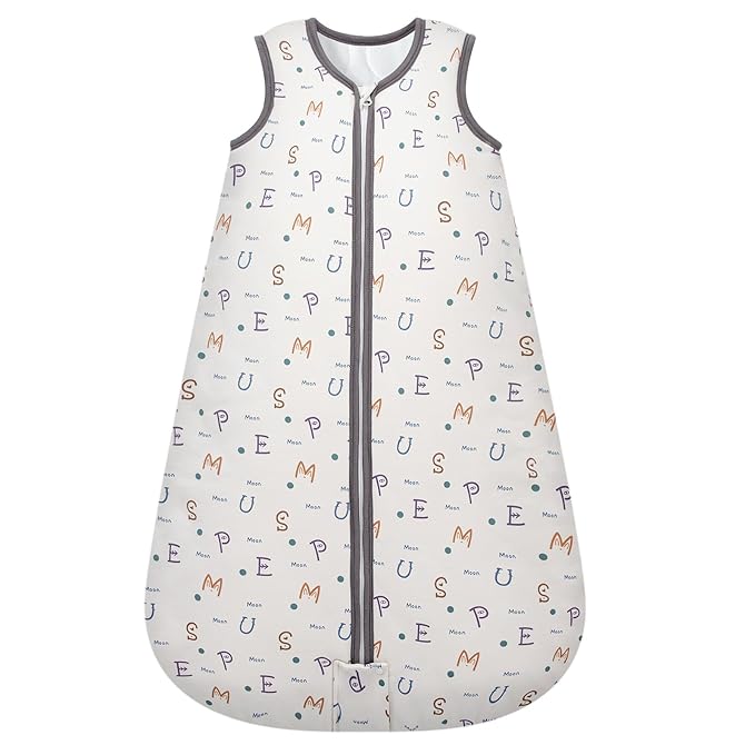 Mosebears Sleep Sack Baby Winter Wearable Blanket with 2-Way Zipper,2.5 TOG Cotton Sleep Sack Unisex (Alphabet, 0-6 Months)
