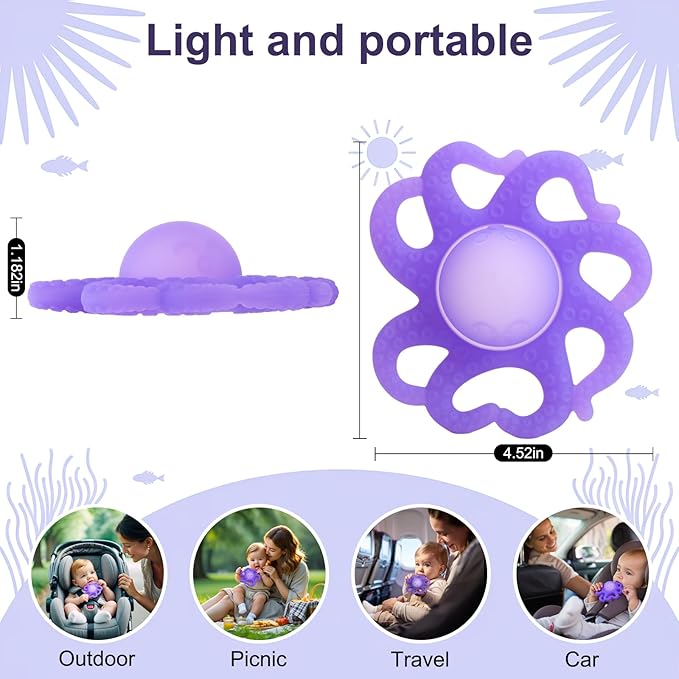 Baby Teething Toys 3-6 Months, Octopus Baby Teethers 6-12 Months, Silicone Teether Toy for Infants Relief 0-12 Months, BPA-Free Chew Toy for Soothing Sore Gums, Newborn Sensory Toy Gift for Boy Girl-A