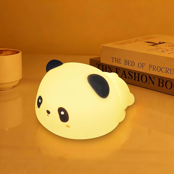 loatme Night Light for Kids, Rechargeable Dimmable Silicone LED Nightlight with 7 Colors, Baby Nursery Night Lamp, Touch Squishy Lamp, Cute Gifts for Girls, Boys, Toddler Room Decor, Lying Panda