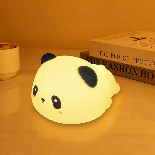 loatme Night Light for Kids, Rechargeable Dimmable Silicone LED Nightlight with 7 Colors, Baby Nursery Night Lamp, Touch Squishy Lamp, Cute Gifts for Girls, Boys, Toddler Room Decor, Lying Panda