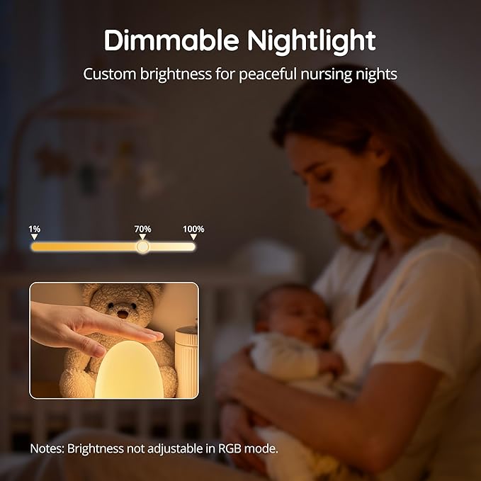 JolyWell Night Light for Kids, Baby Night Light with Sound Machine, RGB Egg Night Light for Nursery, Stepless Dimming, Touch Control, Night Lamp for Kids Bedroom, Safe & Harmless, Eye-Caring