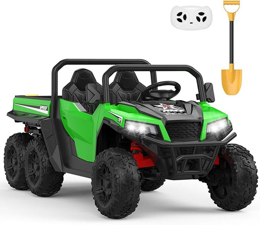 24V 2 Seater Ride on Dump Truck with Remote Control for Big Kids, 4WD 6 Wheels Ride on Car w/Music Player & LED Lights, Ride Toy Gift for Kid