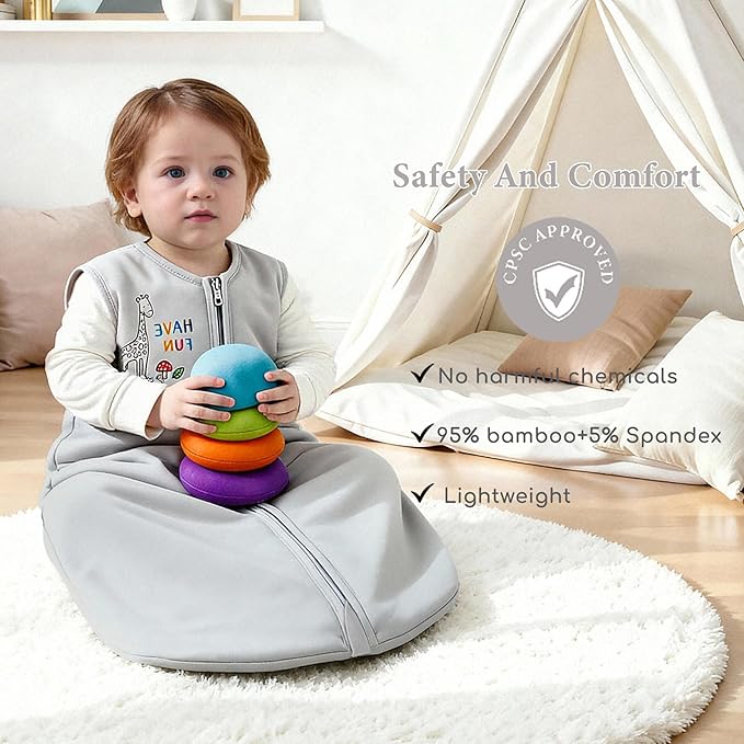 Baby Sleep Sack 18-24 Months 1.5 TOG, 2 Pack Bamboo Baby Wearable Blanket with 2-Way Zipper, Infant Toddler Sleeping Sack for Newborn Boys and Girls, Grey